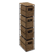 Slim Metal & Reed Shelf with 4 Storage Baskets - Brown