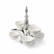 Metal Stand with 6 Coffee Cups Silver Serving Set 17 x 25 cm