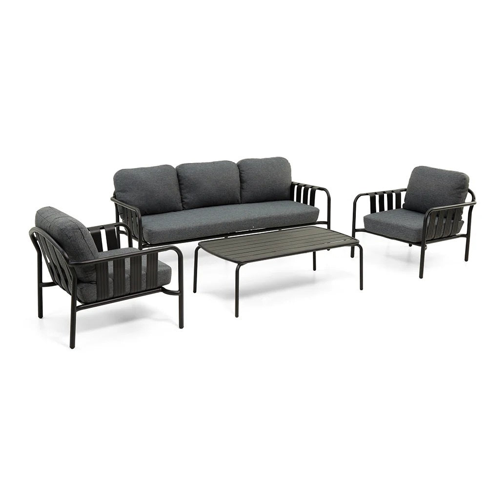 Valetta Aluminum Outdoor Set, Modern Garden Lounge Furniture, Dark Gray Cushions