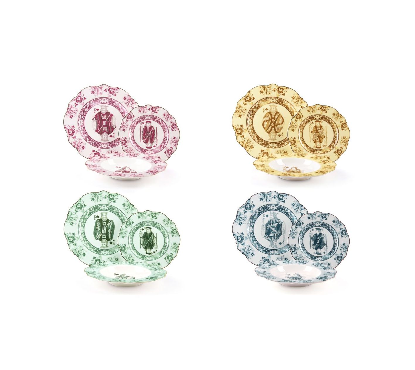 DBLE "I BARI" 12 PCS Dinner Set - Scalloped Plates with Floral Designs