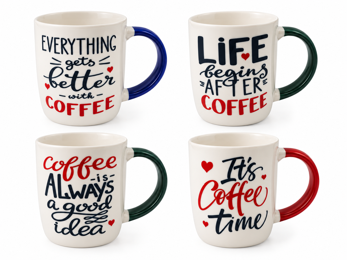 Porcelain Mug with Coffee Quotes Design