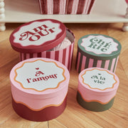 Set of 4 "Cherie" Round Decorative Storage Boxes, Stackable, D25×H15cm