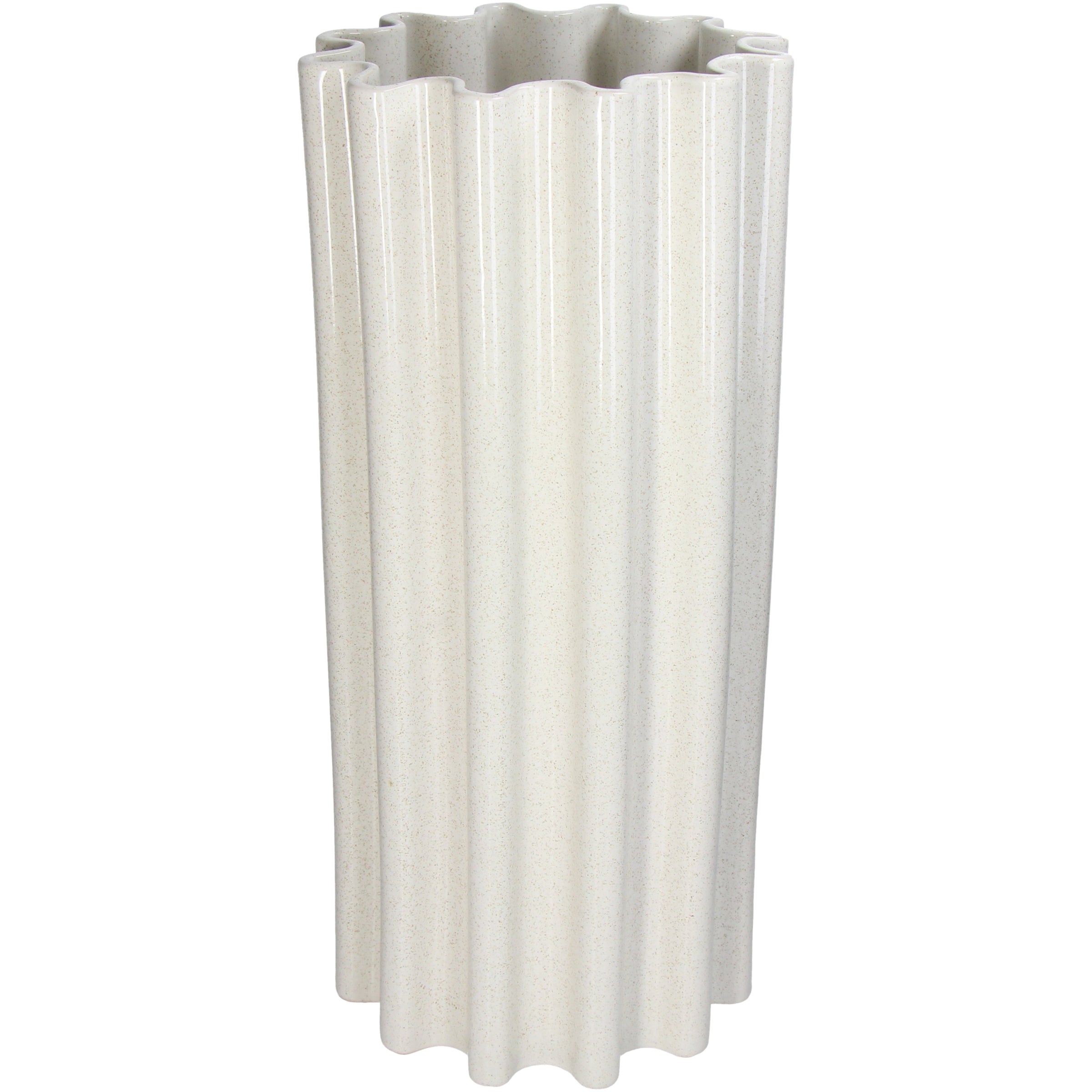 Stoneware Vase White Fluted Ceramic D22.5 x H33 or H50 cm