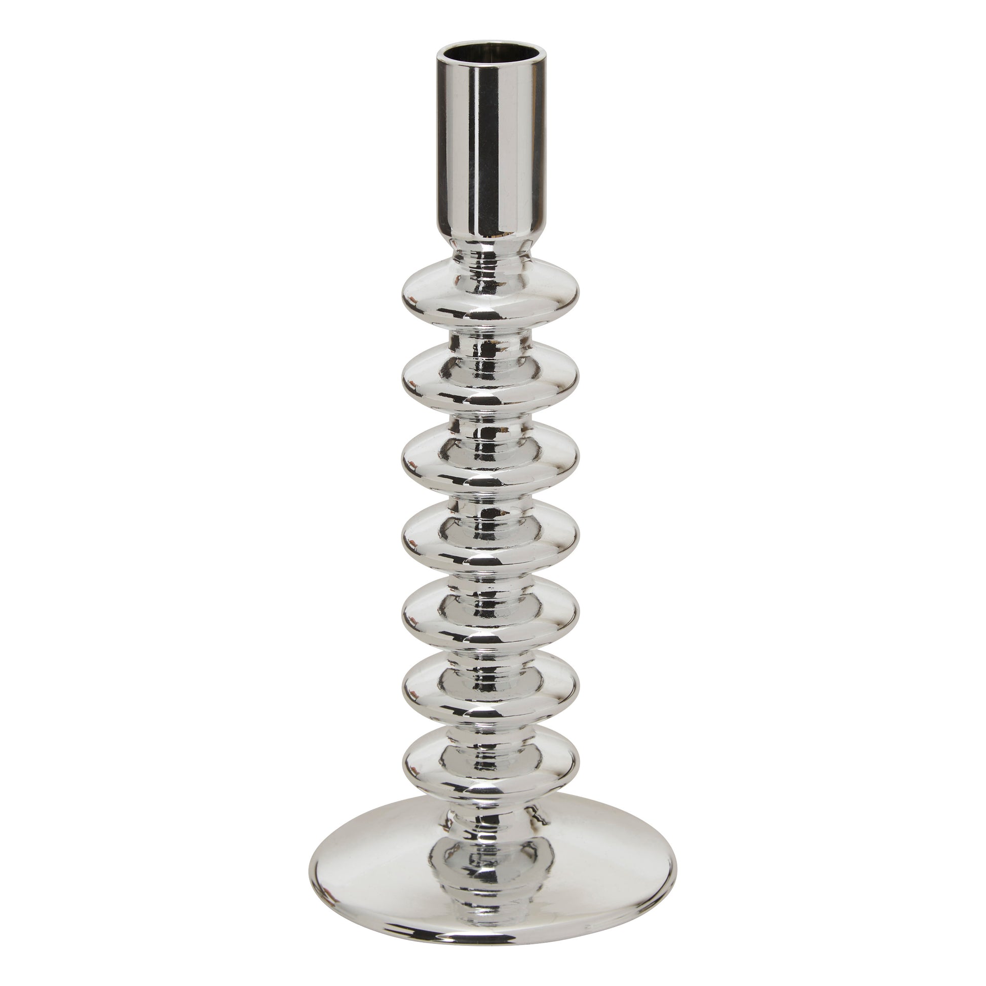 Candle Holder "Sky" Sculpted Borosilicate Glass Taper Holder, Silver