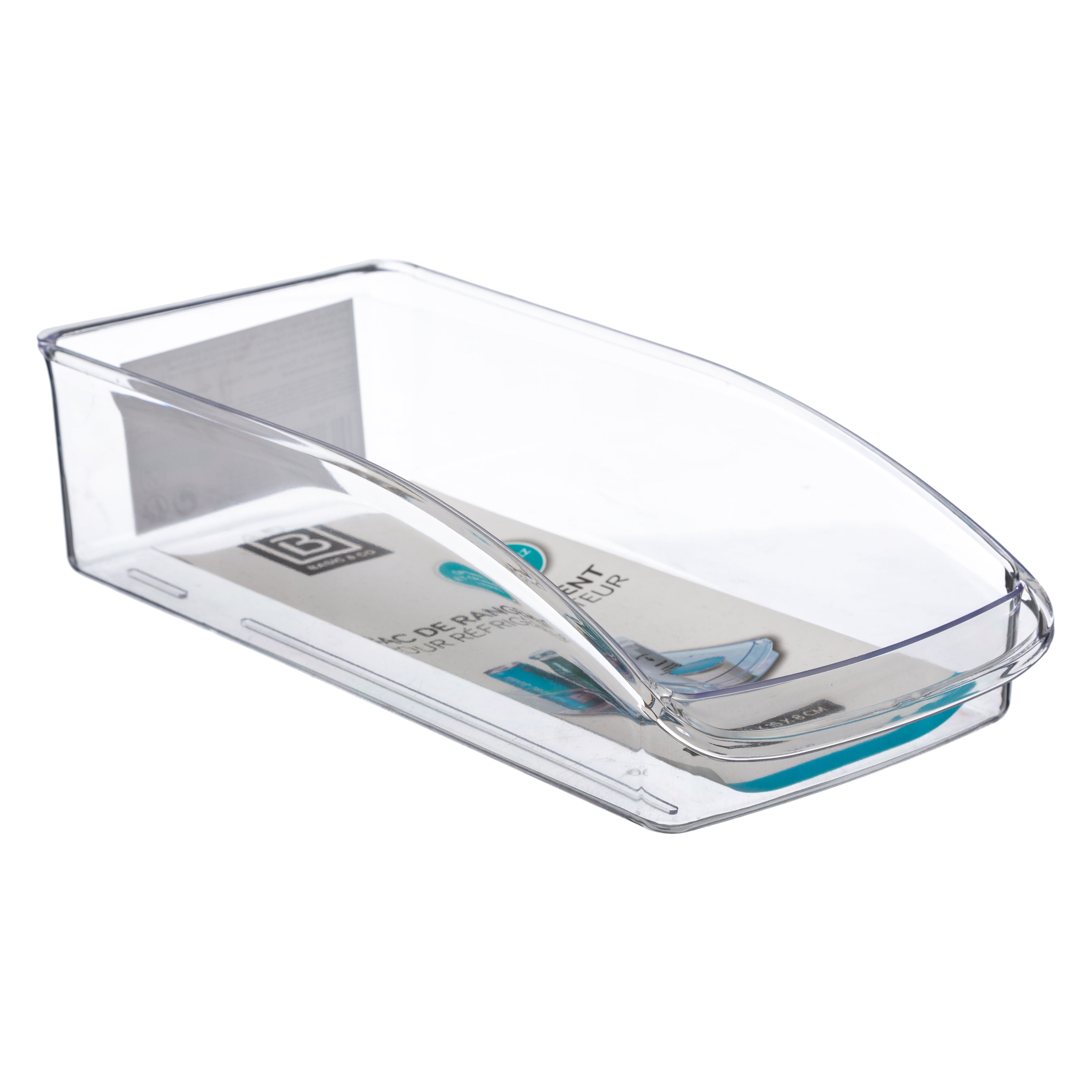 Fridge Storage Box with Handles, Transparent PS, 14.5x32x8 cm
