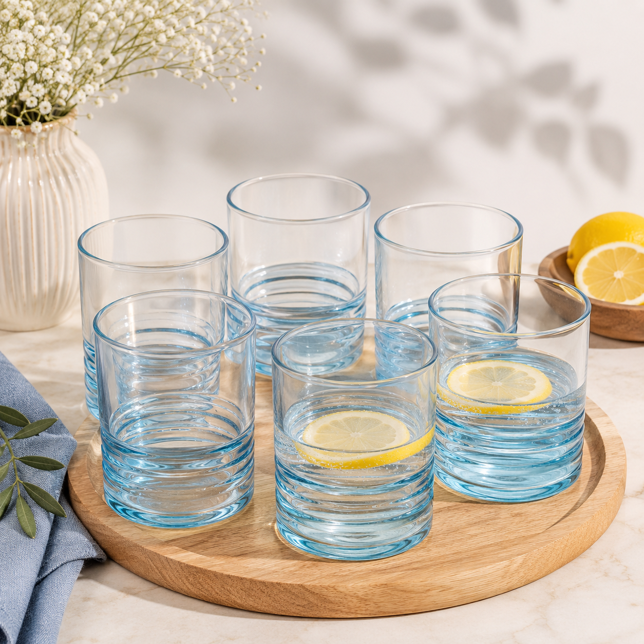 Handmade Glass Cups – Set of 6 pcs, 8 cm Diameter