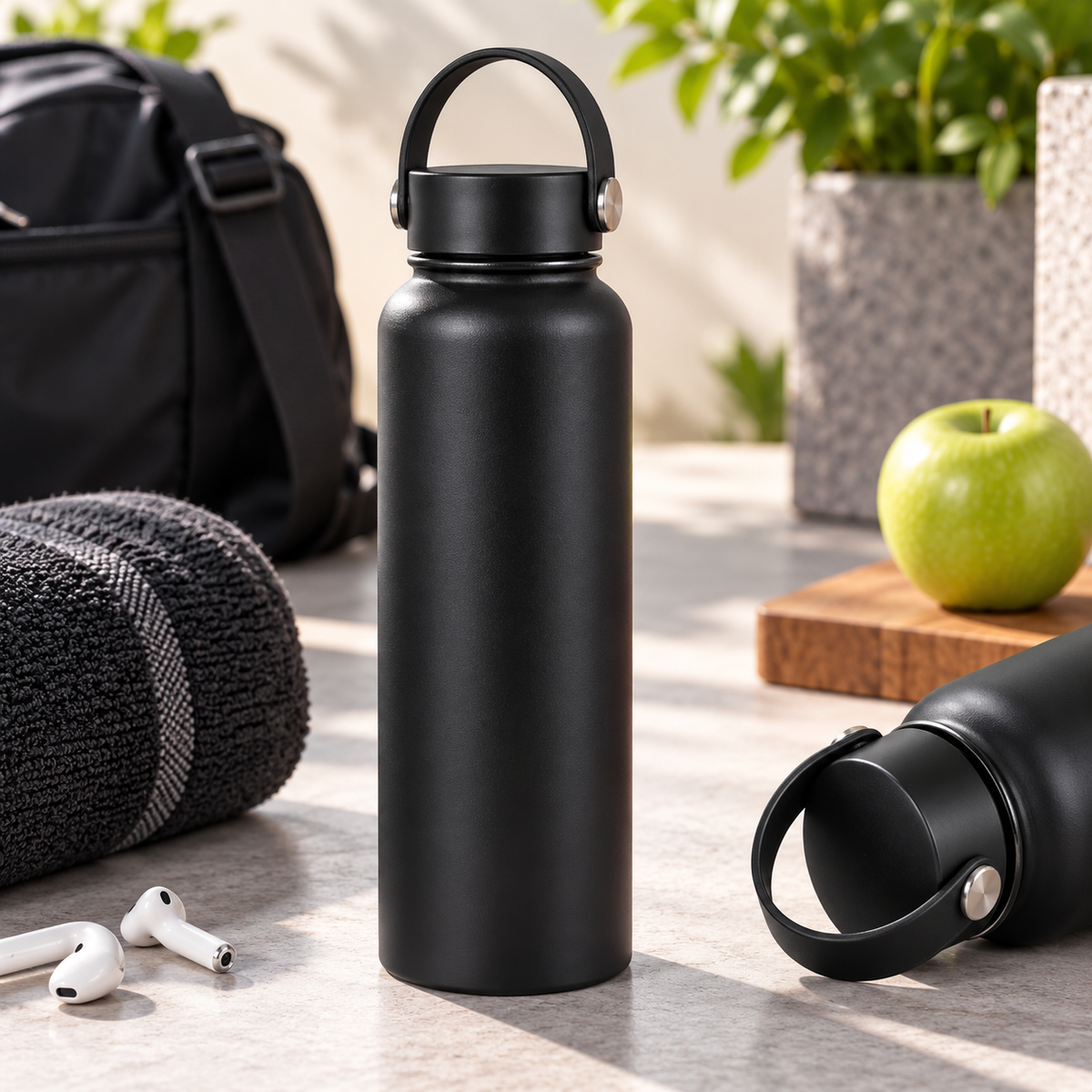 800ml Double Wall Stainless Steel Thermal Bottle – Matte Black