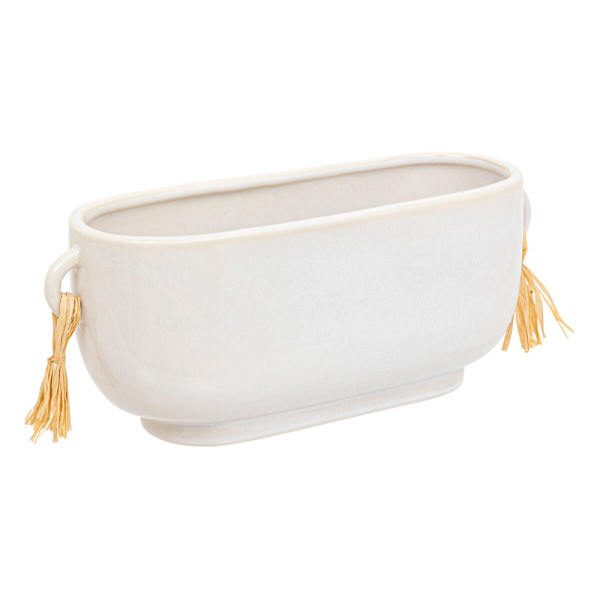 Soleya Ceramic Planter with Raffia Handles