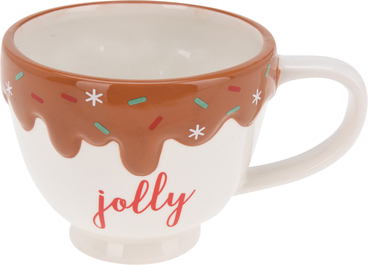 Mug with Christmas Text - Dolomite Holiday Mug, Festive Drip Design