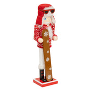 Skier Nutcracker, Height 25 cm, Red Wooden Christmas Decoration
