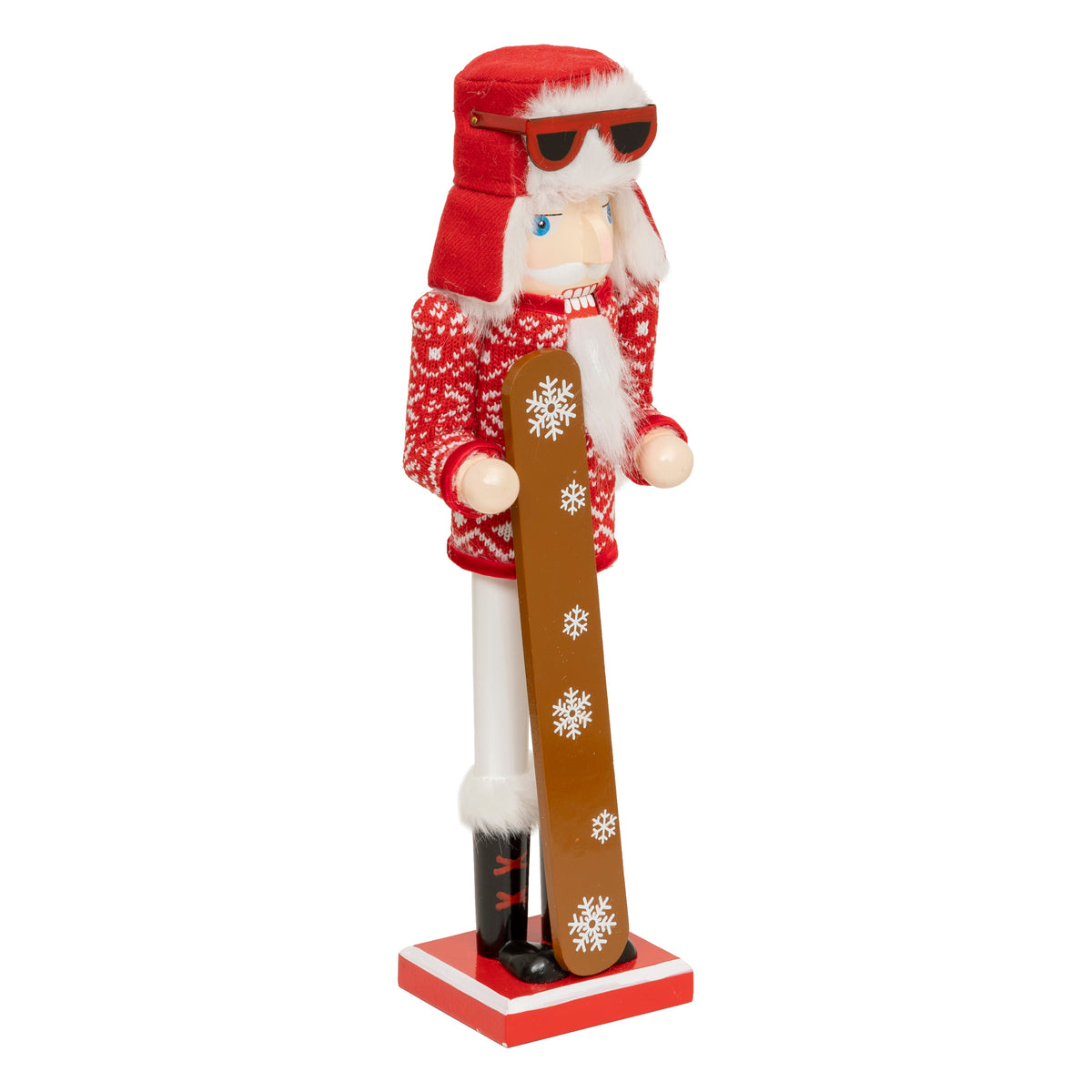 Skier Nutcracker, Height 25 cm, Red Wooden Christmas Decoration