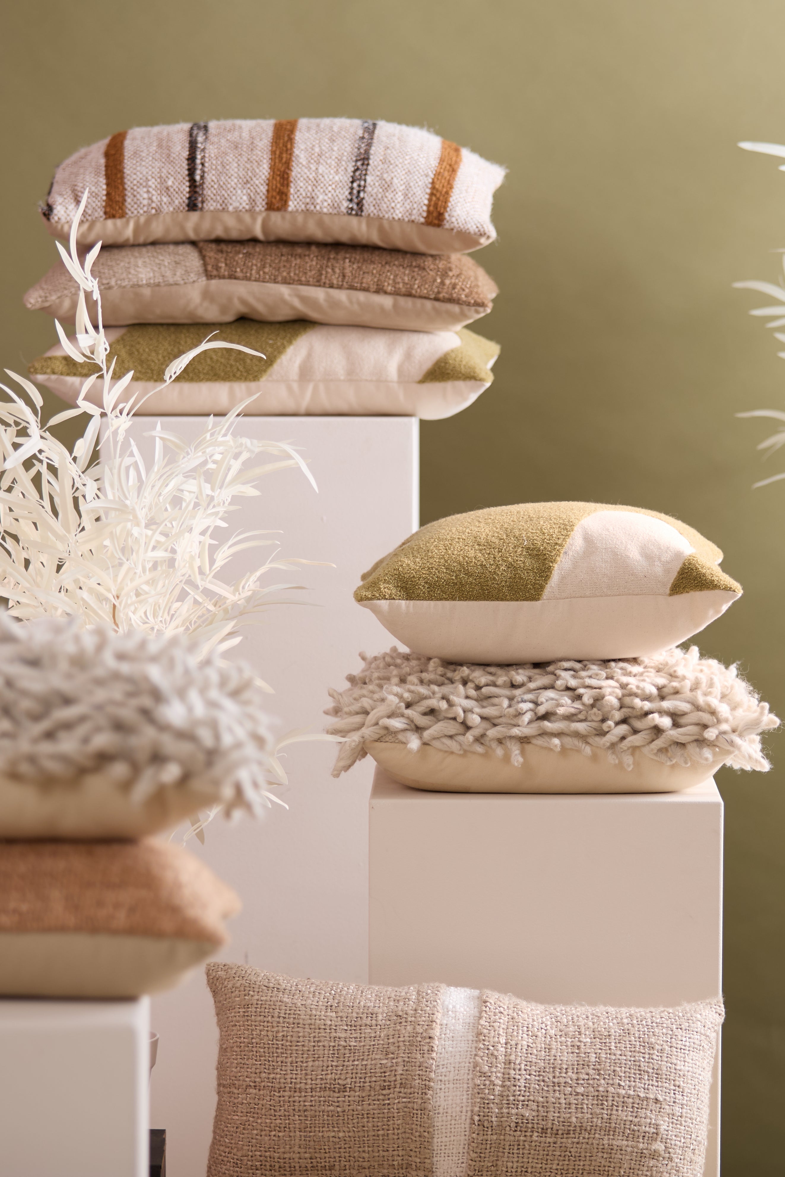 Rectangular Cotton Cushion Mint Beige 60x30 cm Decorative Pillow