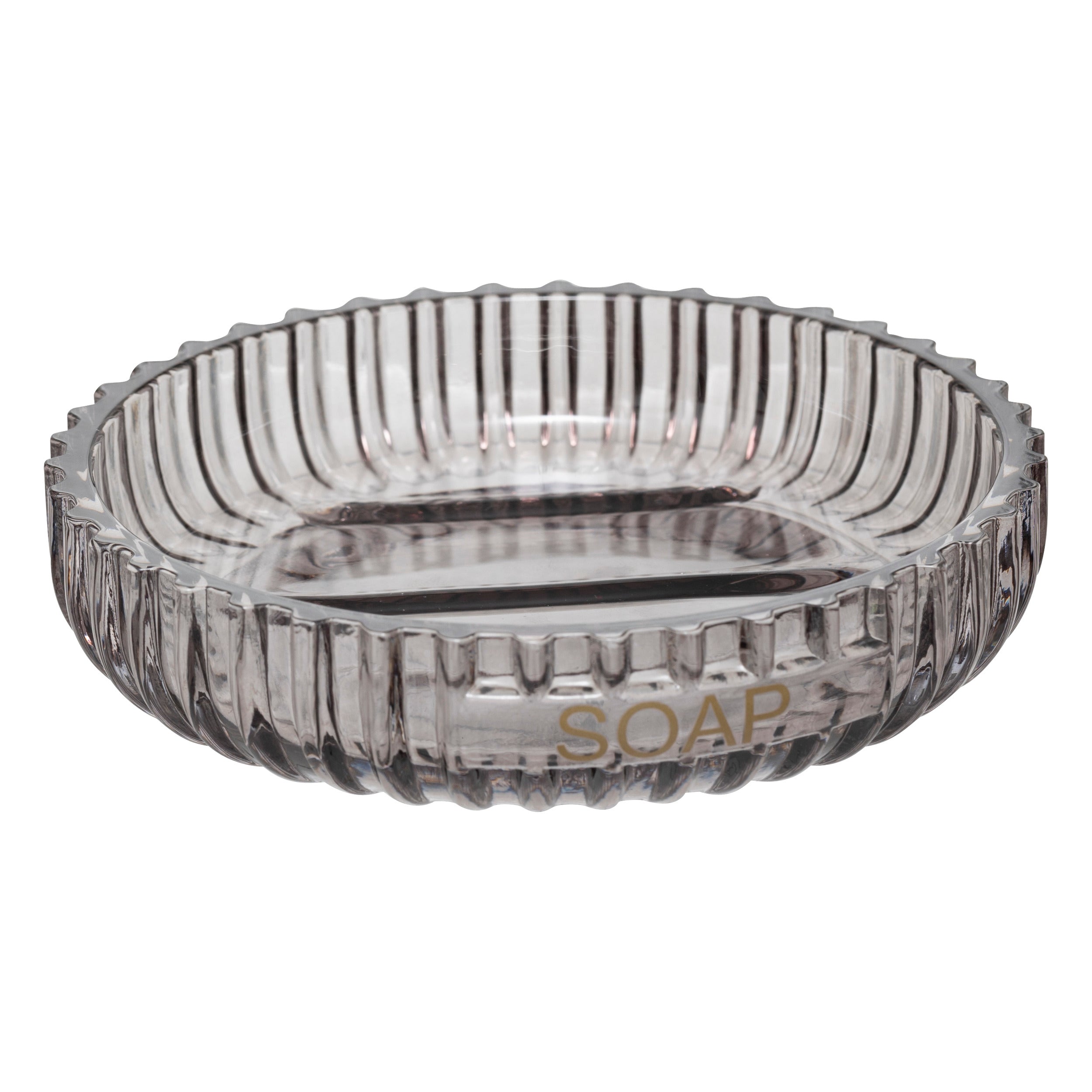 Glass soap dish gray glass - Ribbed Gray Glass Soap Dish 11 cm