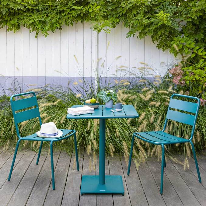 Phuket Square Table - Compact Blue Garden Table, Epoxy Steel, Seats 2