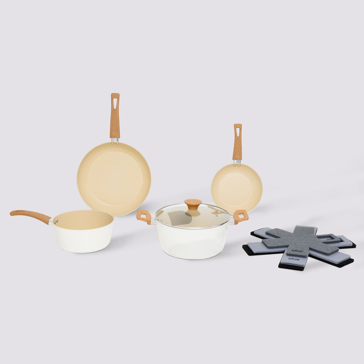 Beige Forged Aluminum Pot with Glass Lid