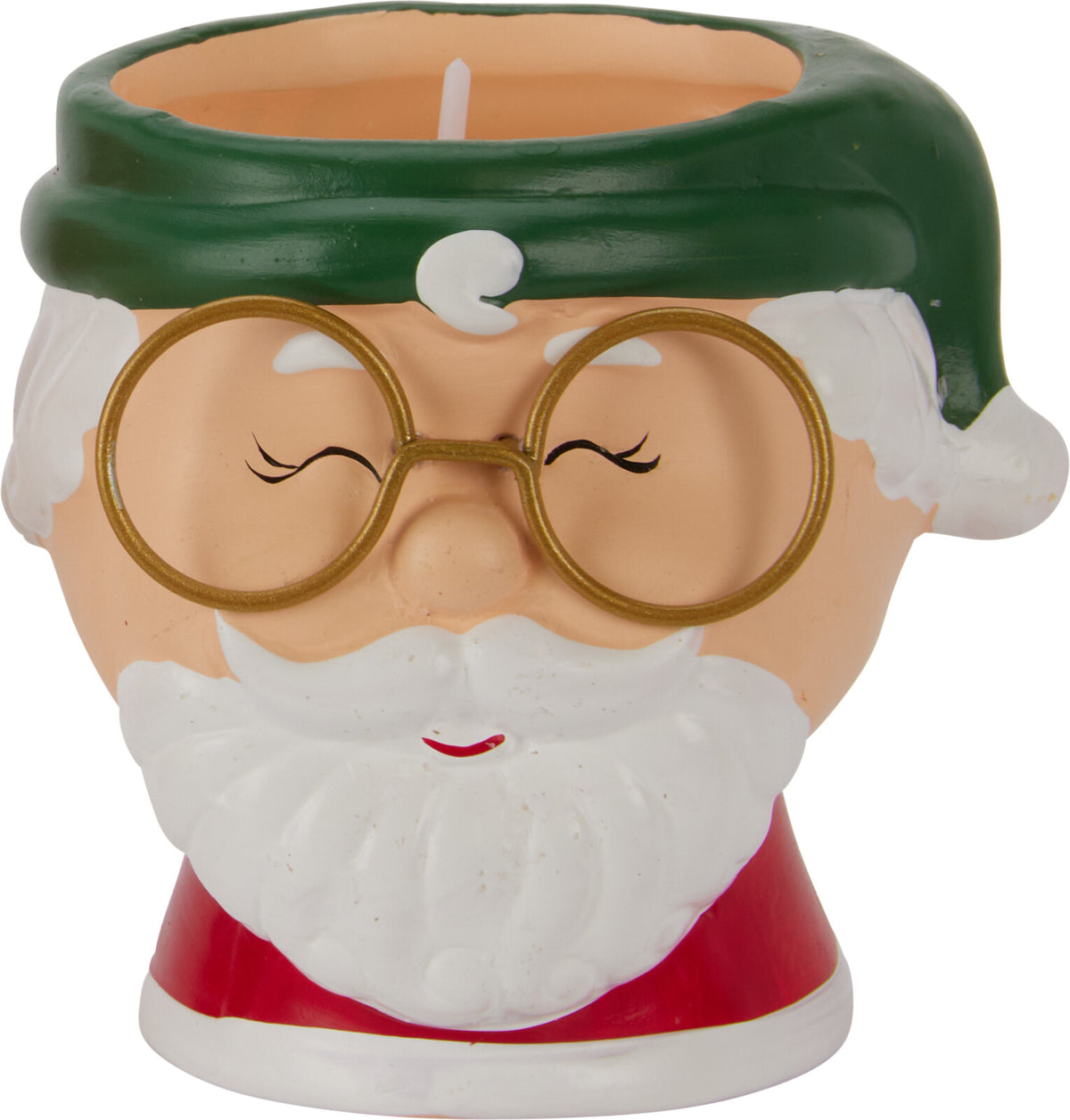 Santa Head Candle - Terracotta Decorative Santa Head, 9.2 x 8.5 x 8.8 cm