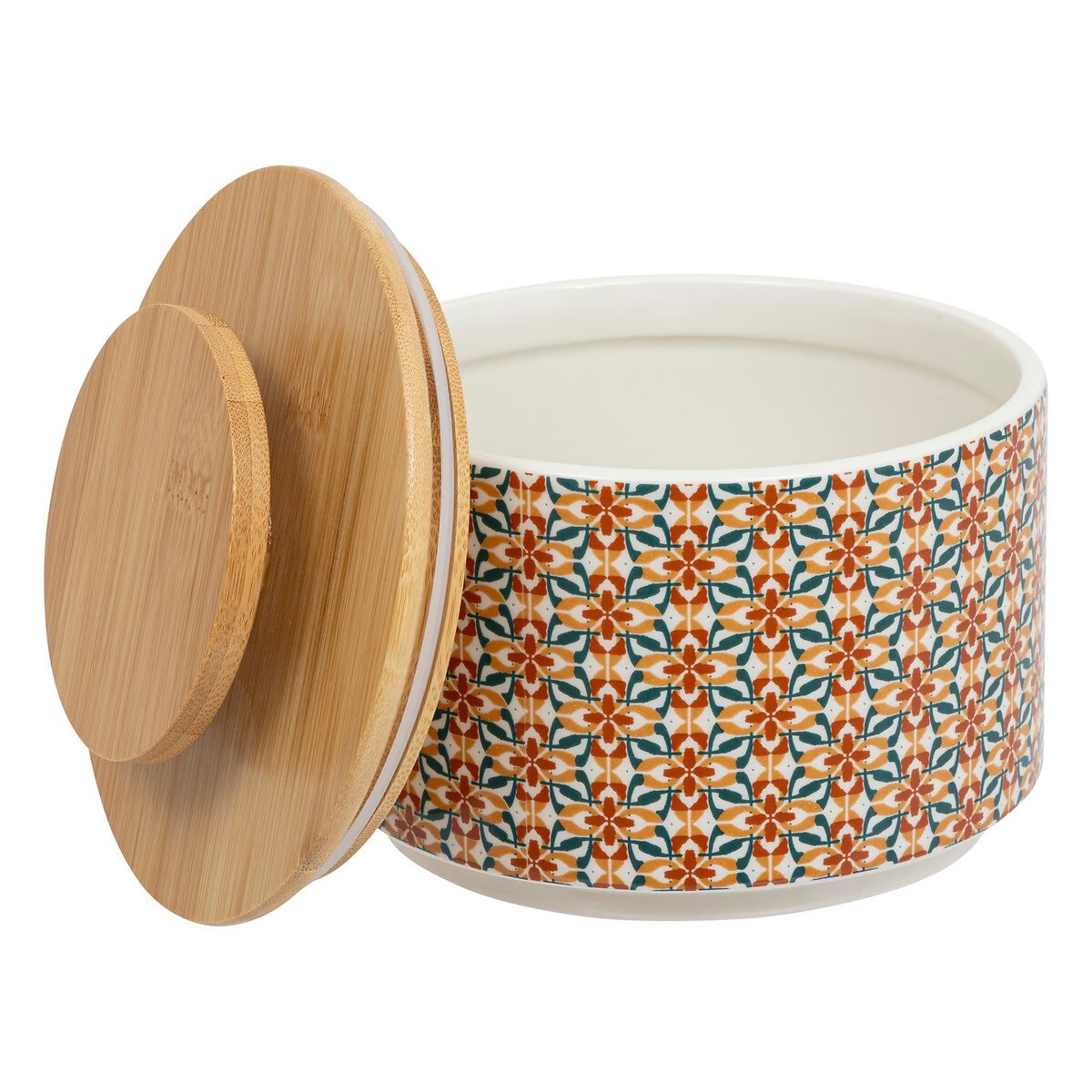 Vintage Ceramic Storage Box with Bamboo Lid