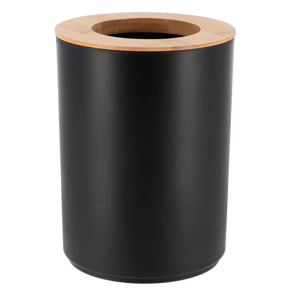 Round Bin with Bamboo Cover, Modern Bathroom Waste Bin, 5L