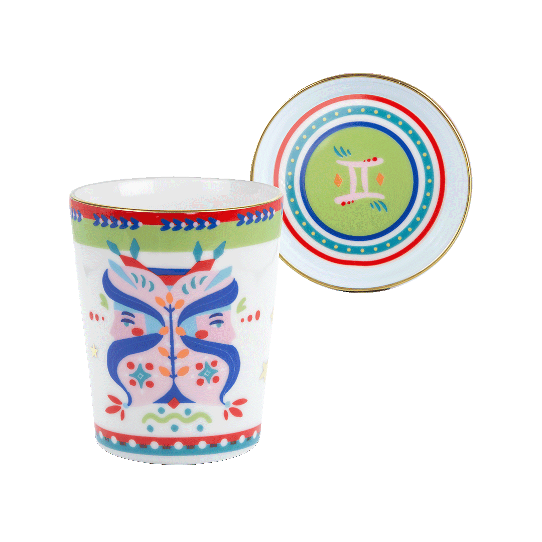 Cup with Lid & Saucer Gemini - Porcelain Zodiac Vibe Tea & Coffee Mug