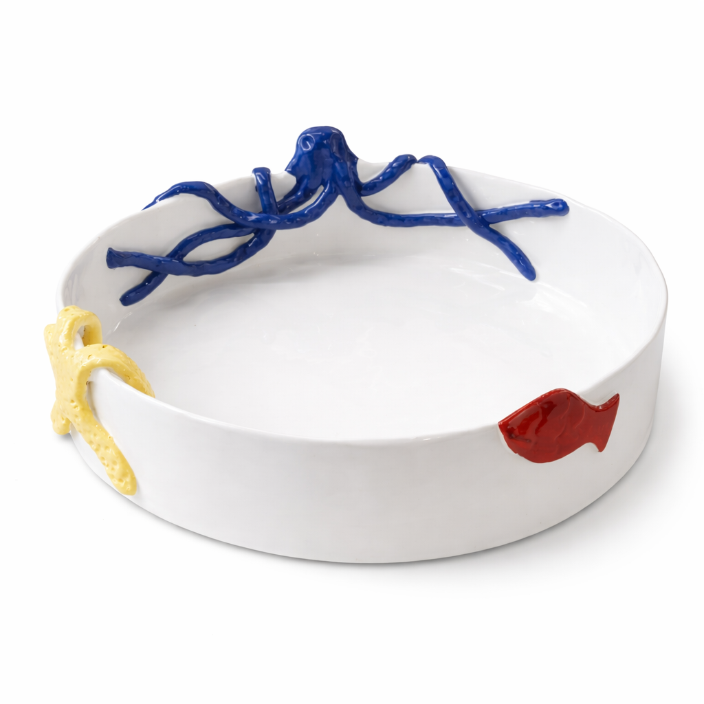 Handmade Coastal Ceramic Serving Bowl 37cm x 8cm Glossy White