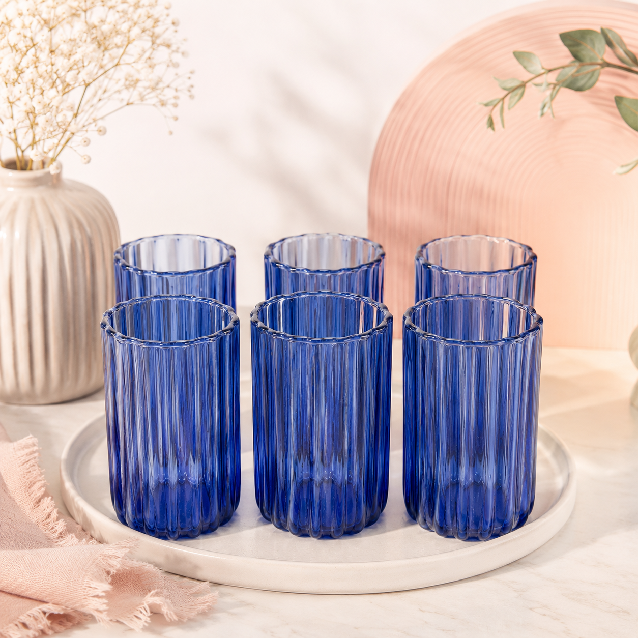 Set of 6 Handmade Glass Cups – 6.5 cm Diameter