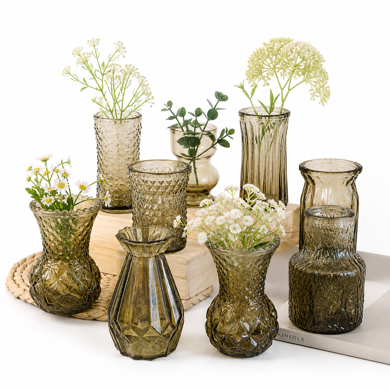 Set of 10 Decorative Glass Vases – Mini Vintage Style
