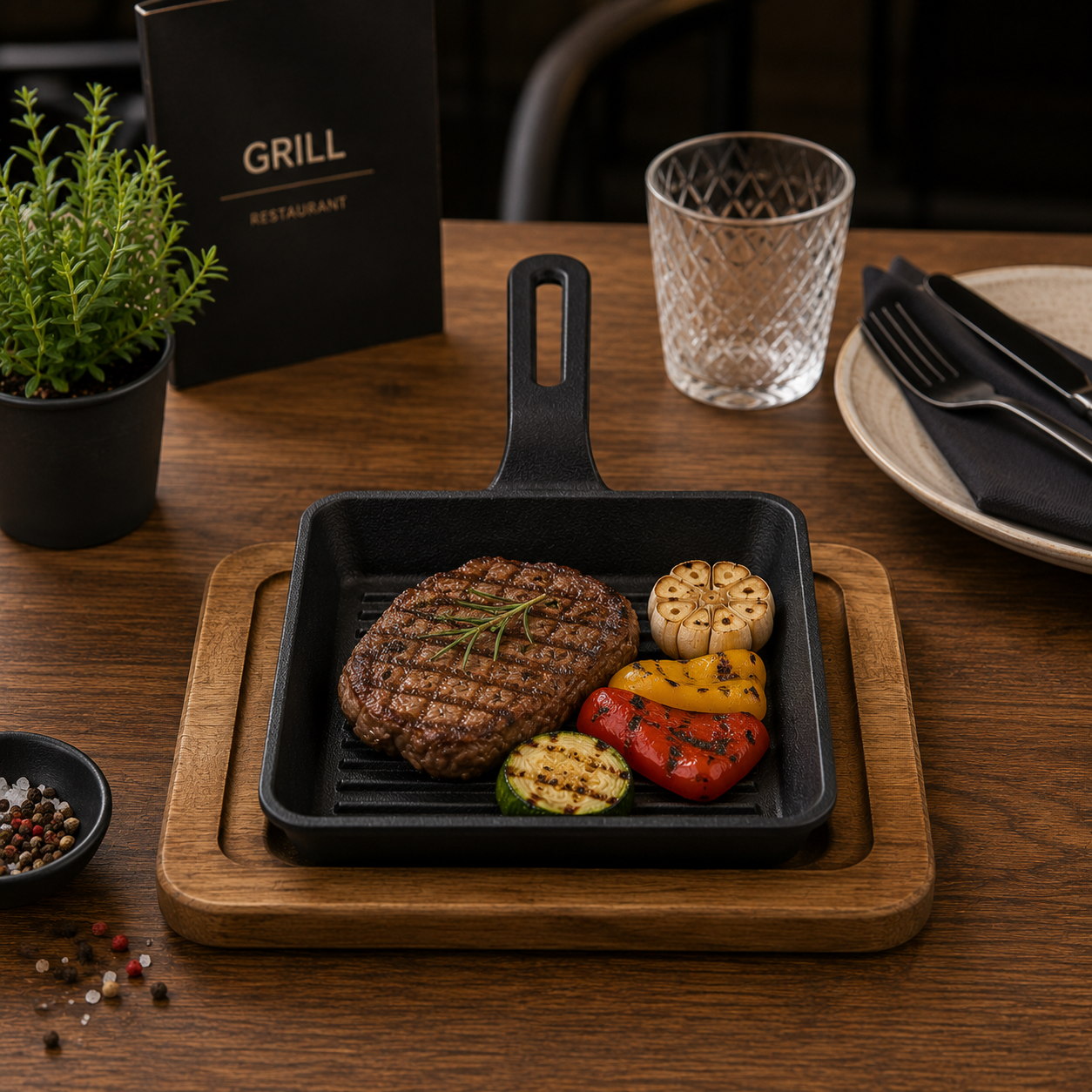 Cast Iron Squared Sizzling Platter – 14 x 14 cm