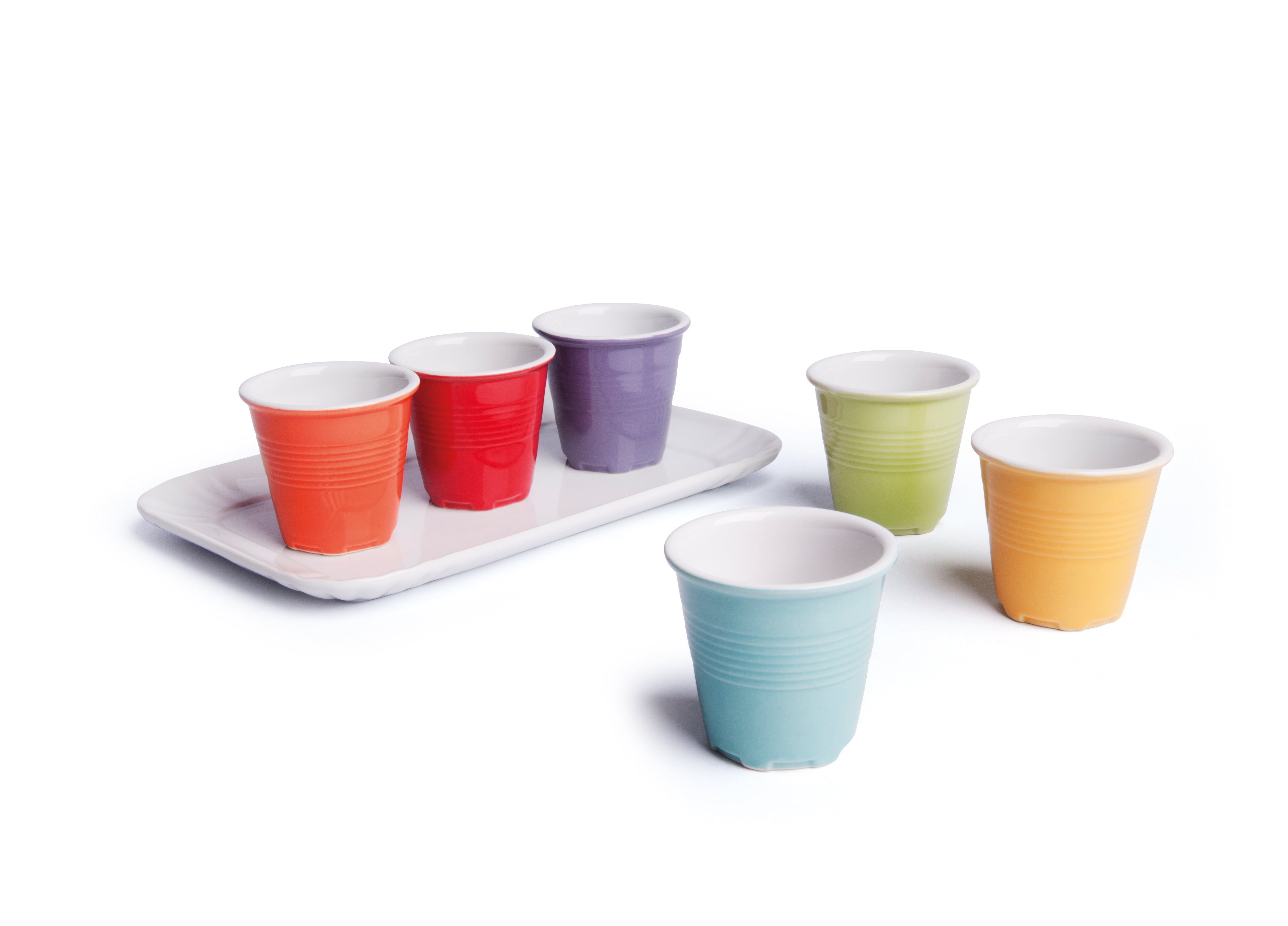Set Of 6 Coffee Cups With Tray - Ceramic, Multicolored, 50 ml