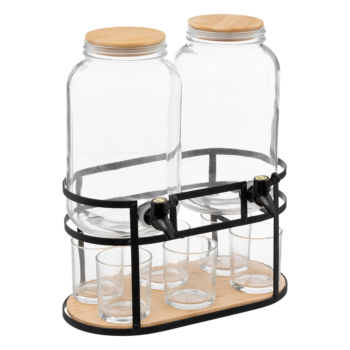 Set of 2 Glass Dispensers with 6 Glasses and Stand