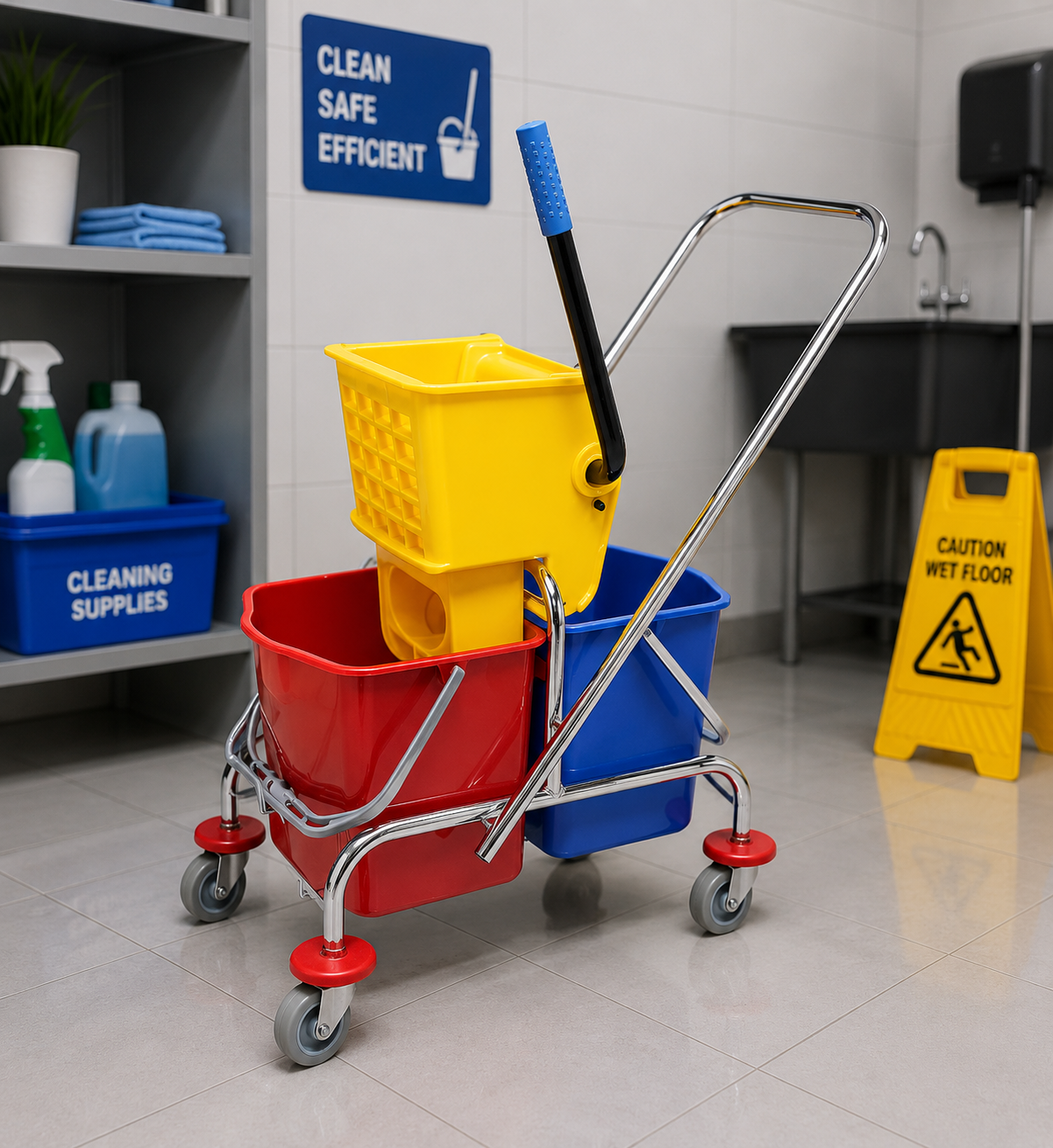 Side Press Double Wringer Trolley, 34LT Capacity, Multicolor