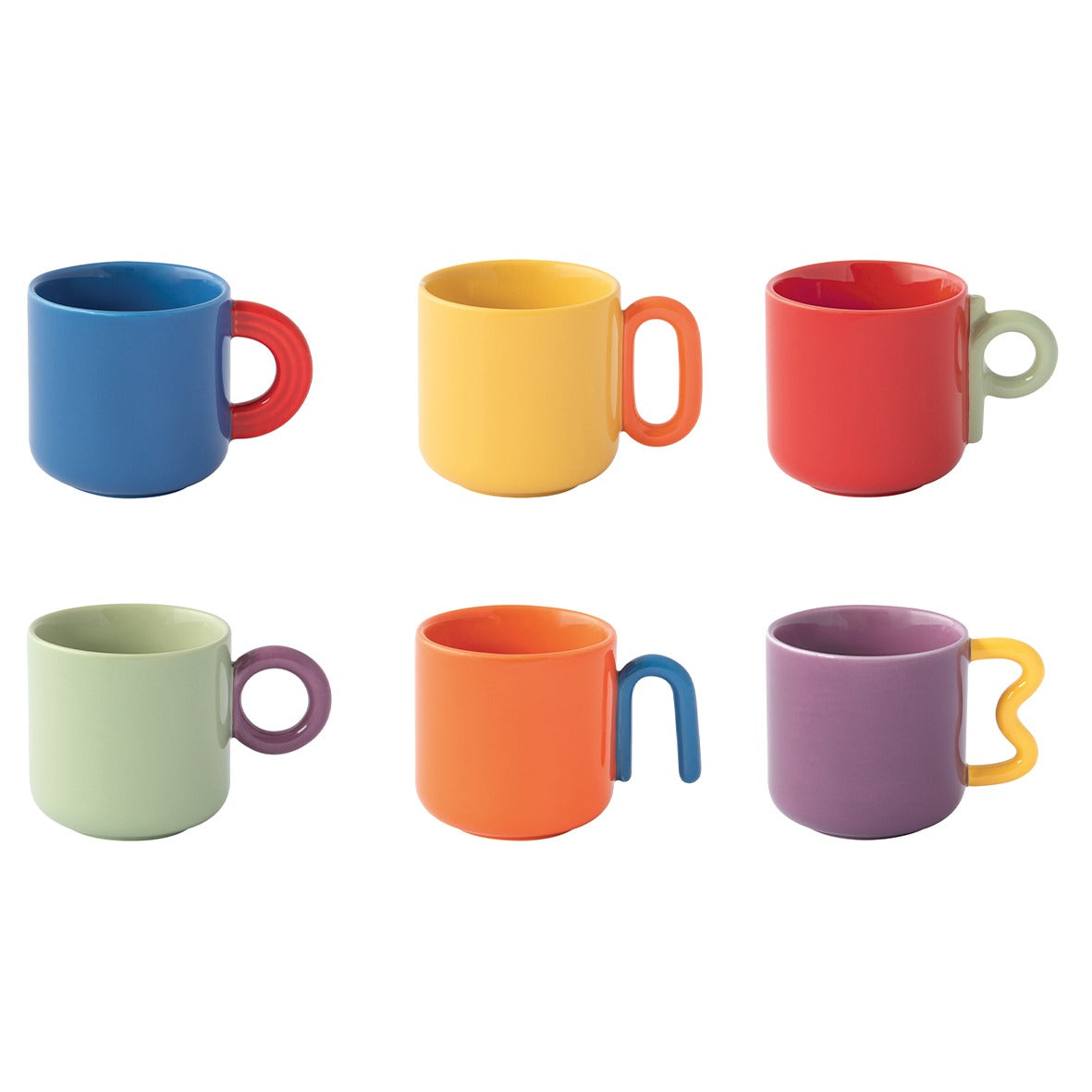 Set Of 6 Coffee Cups Creative Colored Porcelain 100ml Drinkware