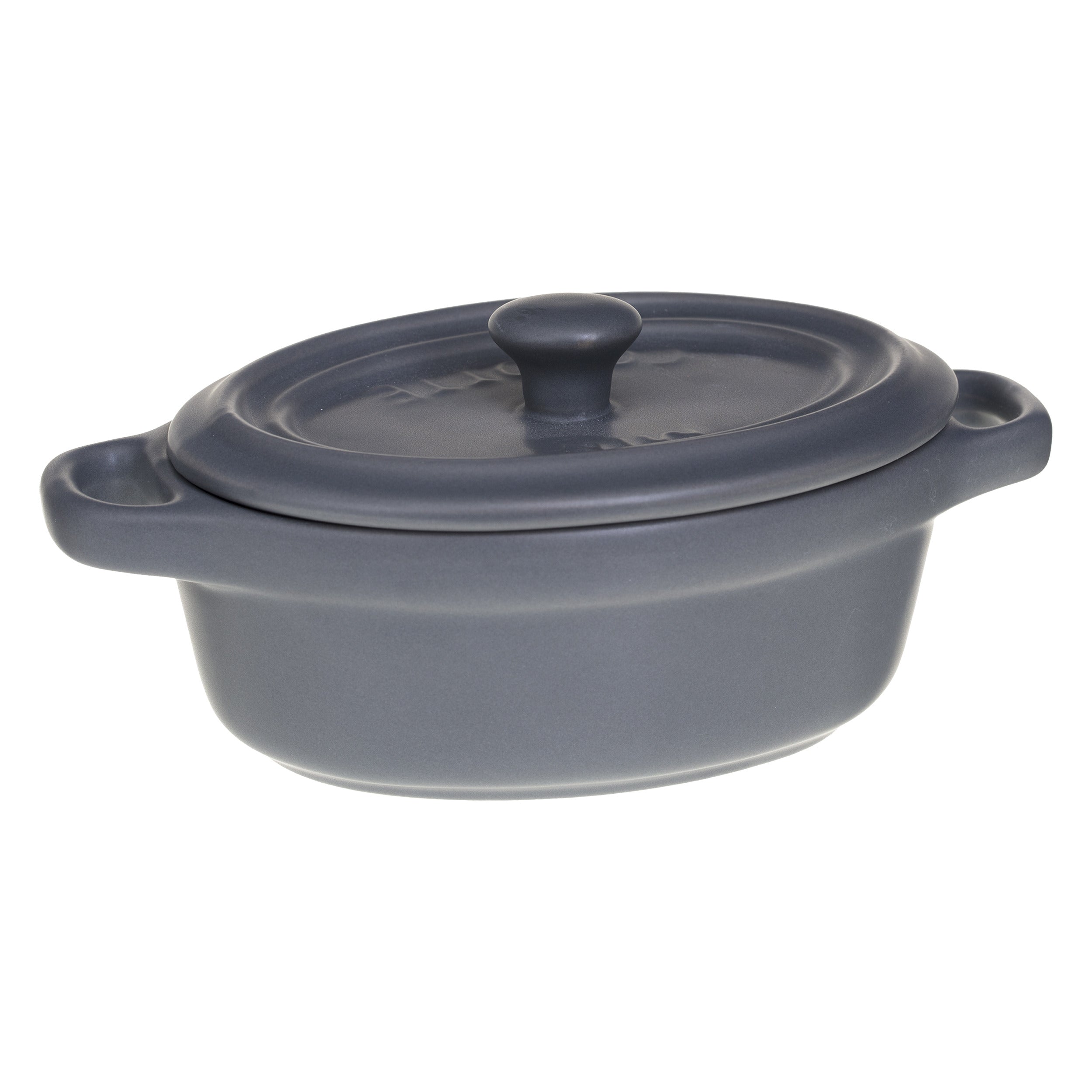 Mini Oval Earthenware Saucepan Dish with Lid & Handles - Stoneware