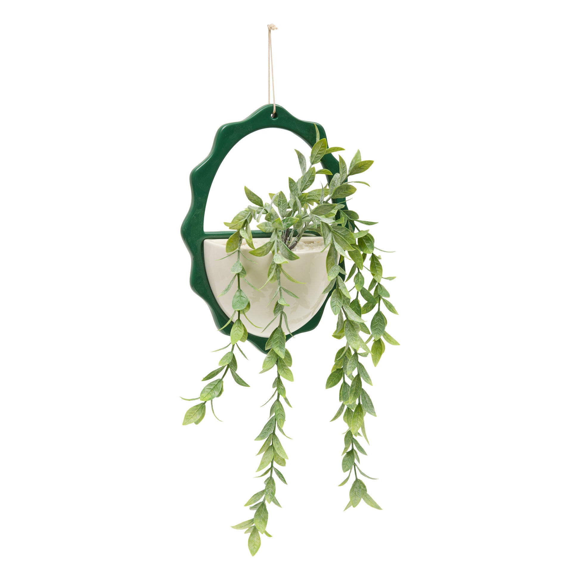 Hanging Artificial Plant "Cheri" - Glazed Ceramic Pot & Jute Cord