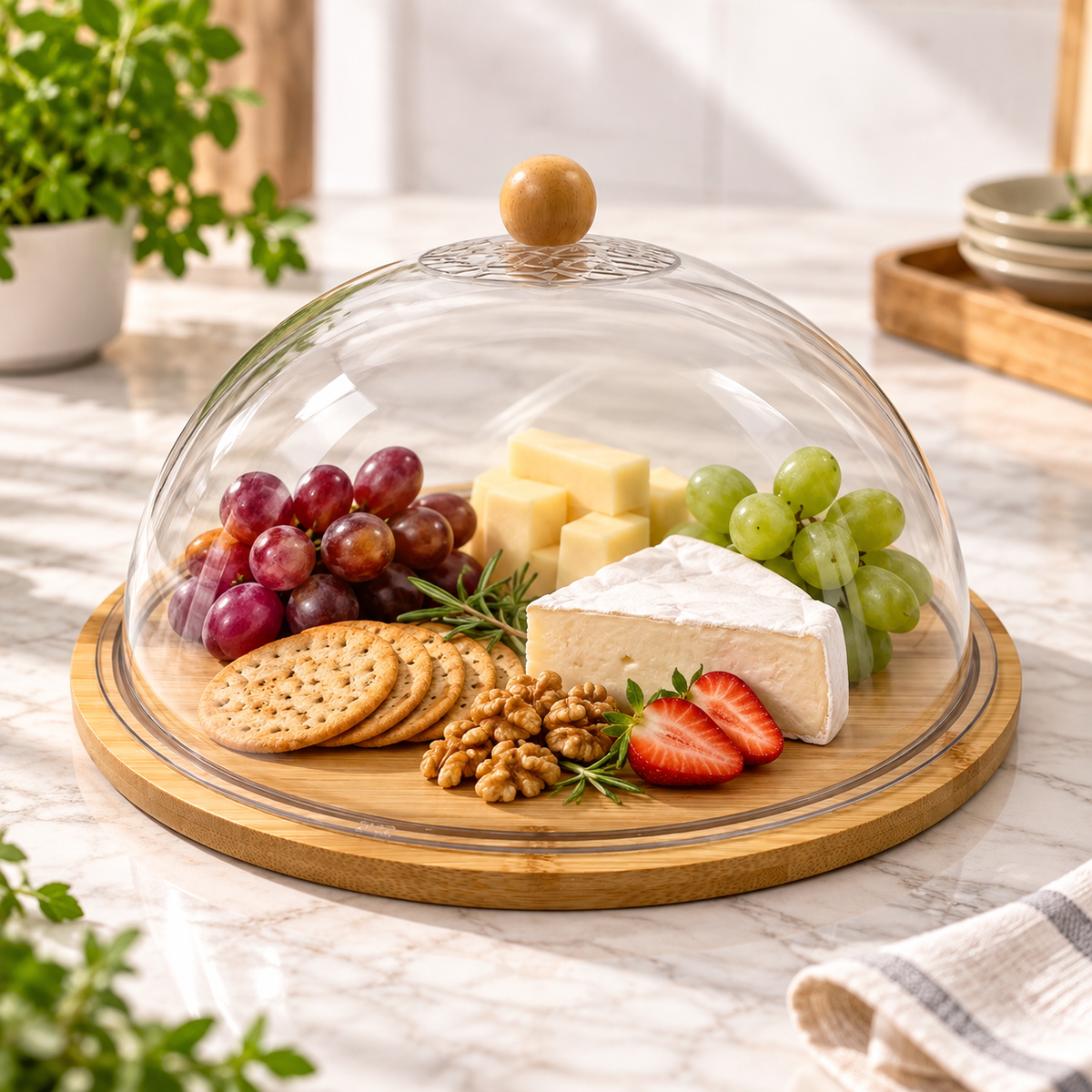 Bamboo & Acrylic Cake and Cheese Board with Cover