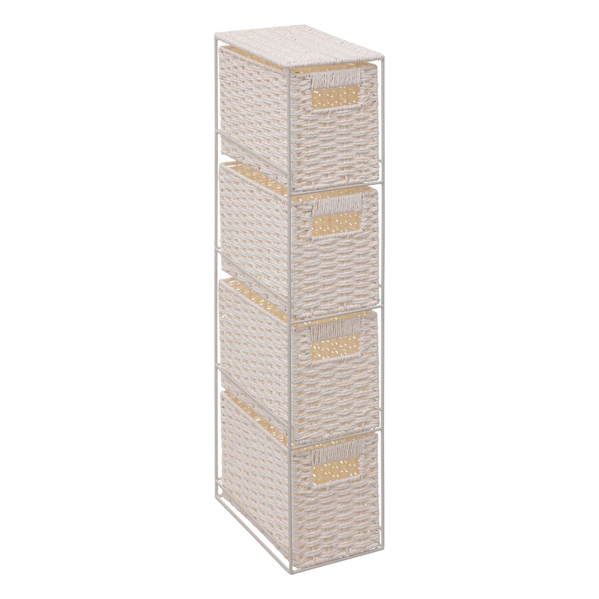 THIN COSTA Shelf with 4 Woven Drawers, Metal Frame, White