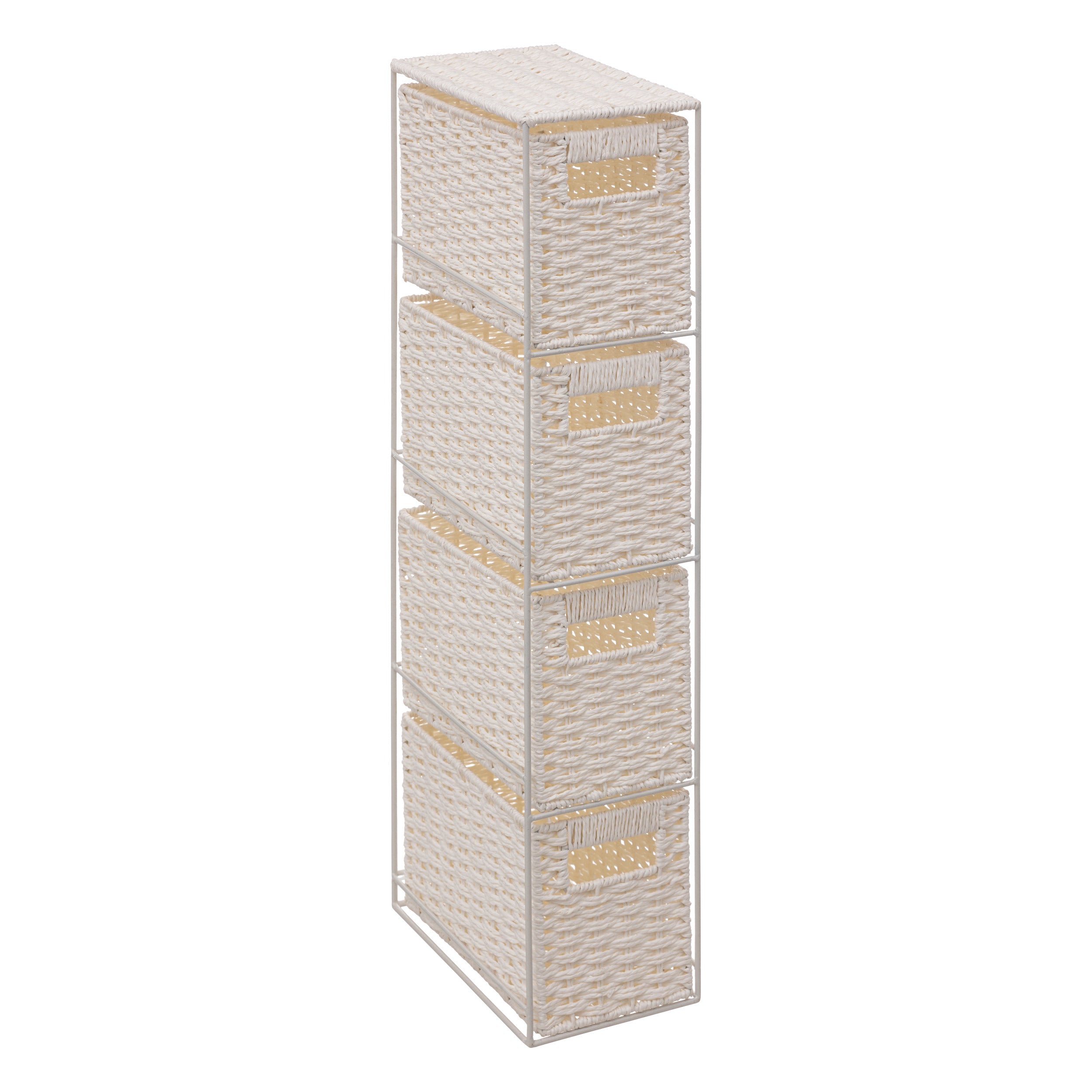 THIN COSTA Shelf with 4 Woven Drawers, Metal Frame, White