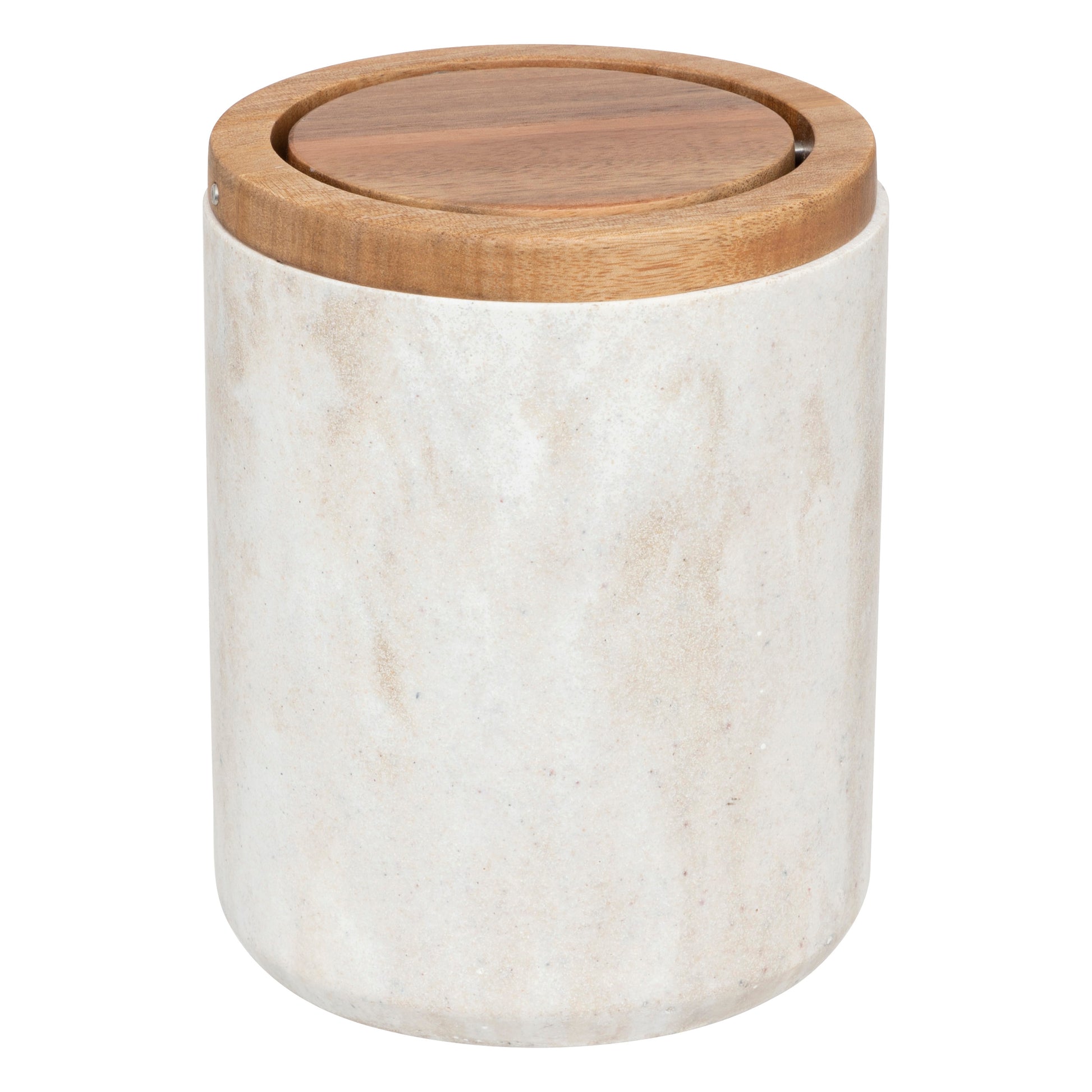 1.5L Dustbin Come Table Beige Polyresin Tabletop Bin with Wooden Lid