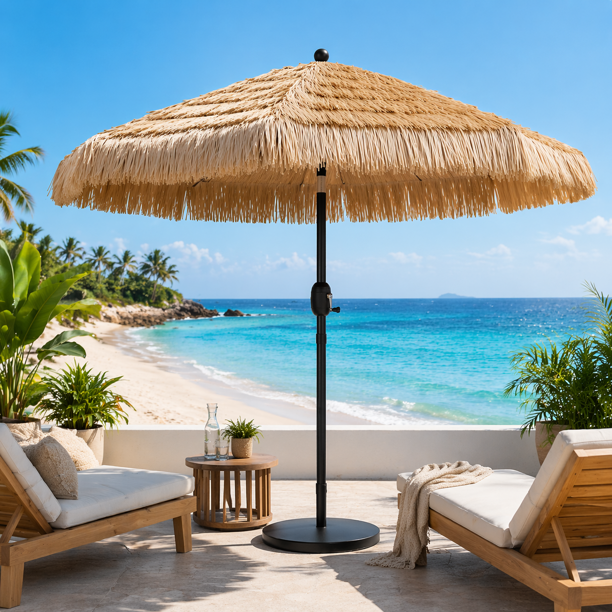 Tropical Thatched Patio Umbrella 300 x 266 cm Natural Straw Canopy