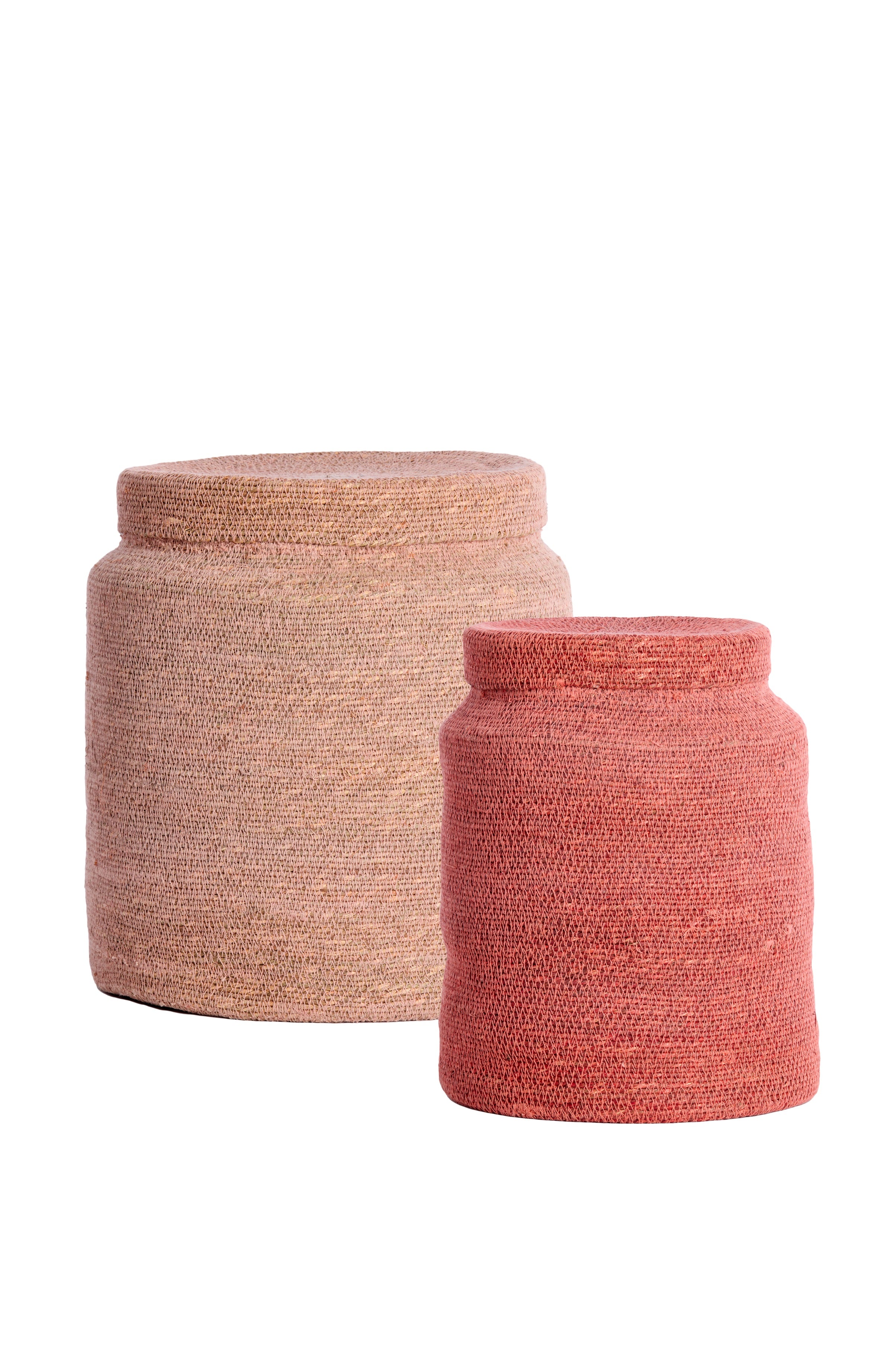 Seagrass Basket Set 2 Pcs Round Pink Storage Organizer