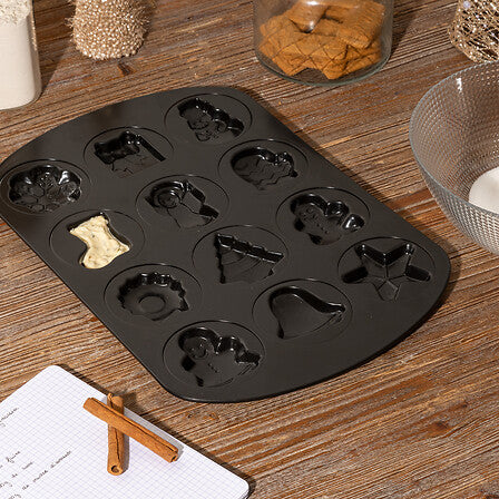 12-Hole Christmas Mould Steel Baking Tray – 12 Holiday Shapes, 41.8×28.3×1.5 cm