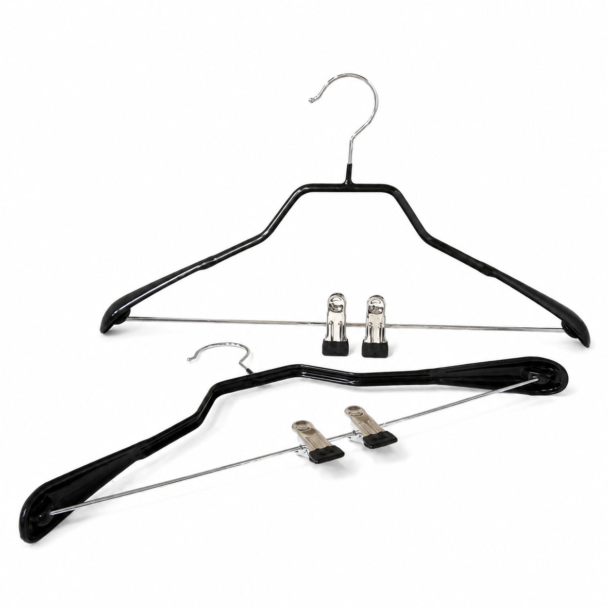 Set of 2 Clothes Hangers with 2 Hooks – Black