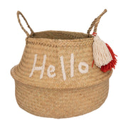 Folded Basket Oasis - Woven Reed Basket with Pompoms