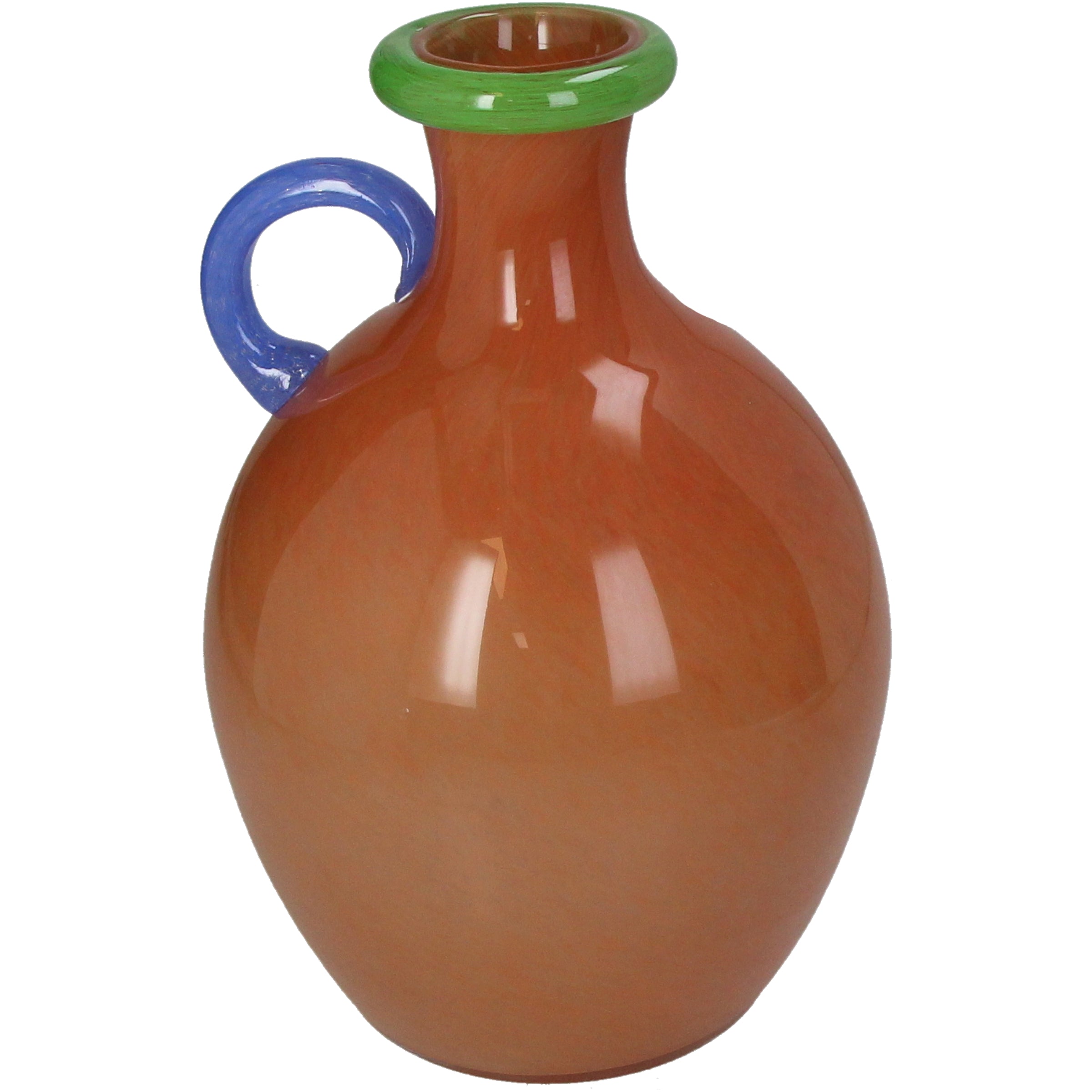 Vase Glass Multicolor Decorative Red Glass Vase with Blue Handle