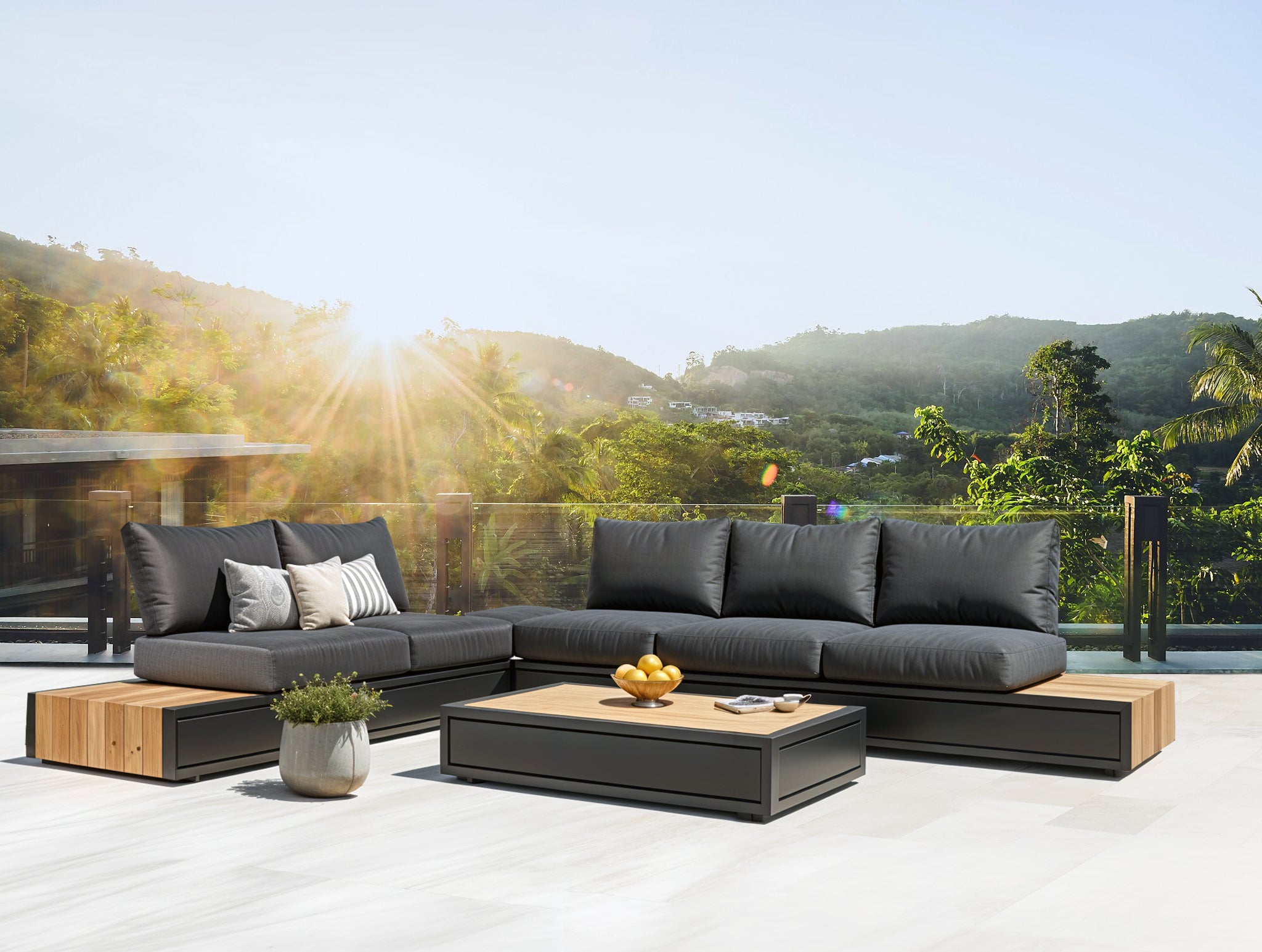 Aluminum Corner Outdoor Set - Dark Grey, 260x330cm
