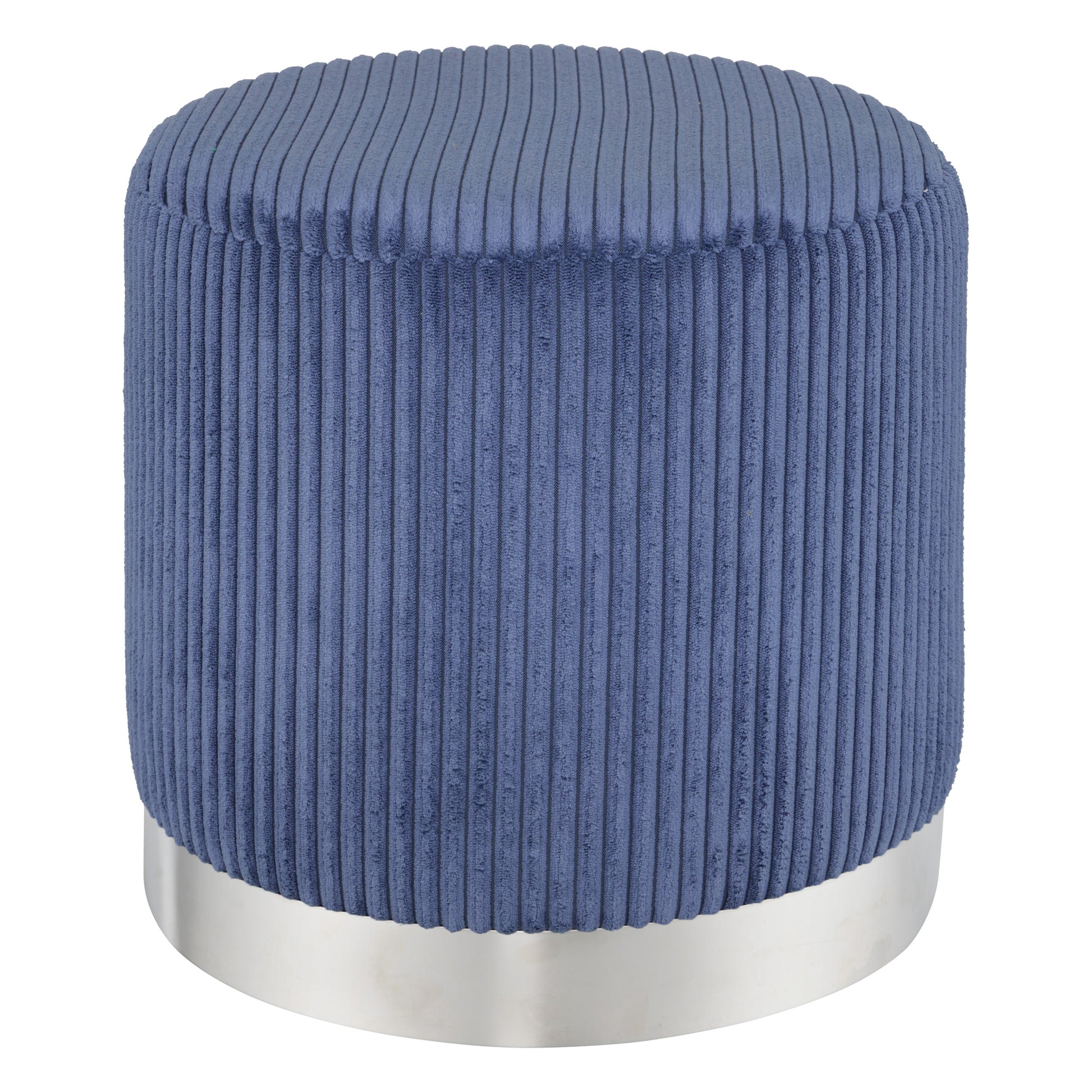 Pouf "Sylia" Blue Ribbed Velvet Pouf with Stainless Steel Base