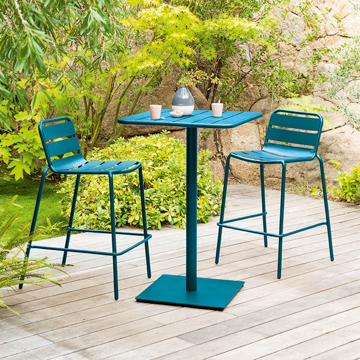 Phuket High Square Table Epoxy Steel Modern Outdoor Garden Table Blue