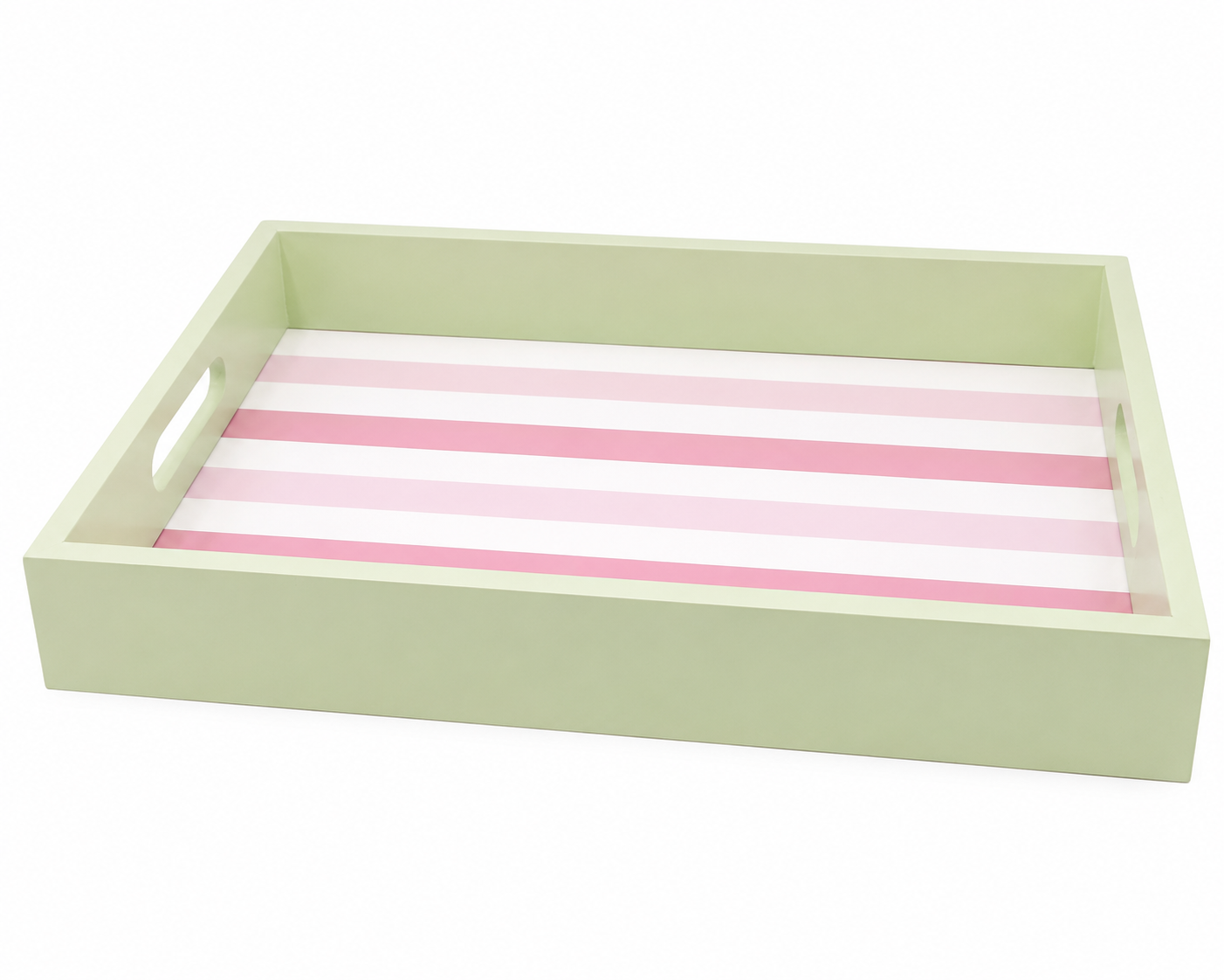 Rectangular Tray – Pink Stripes with Green Border – 38 × 25 cm