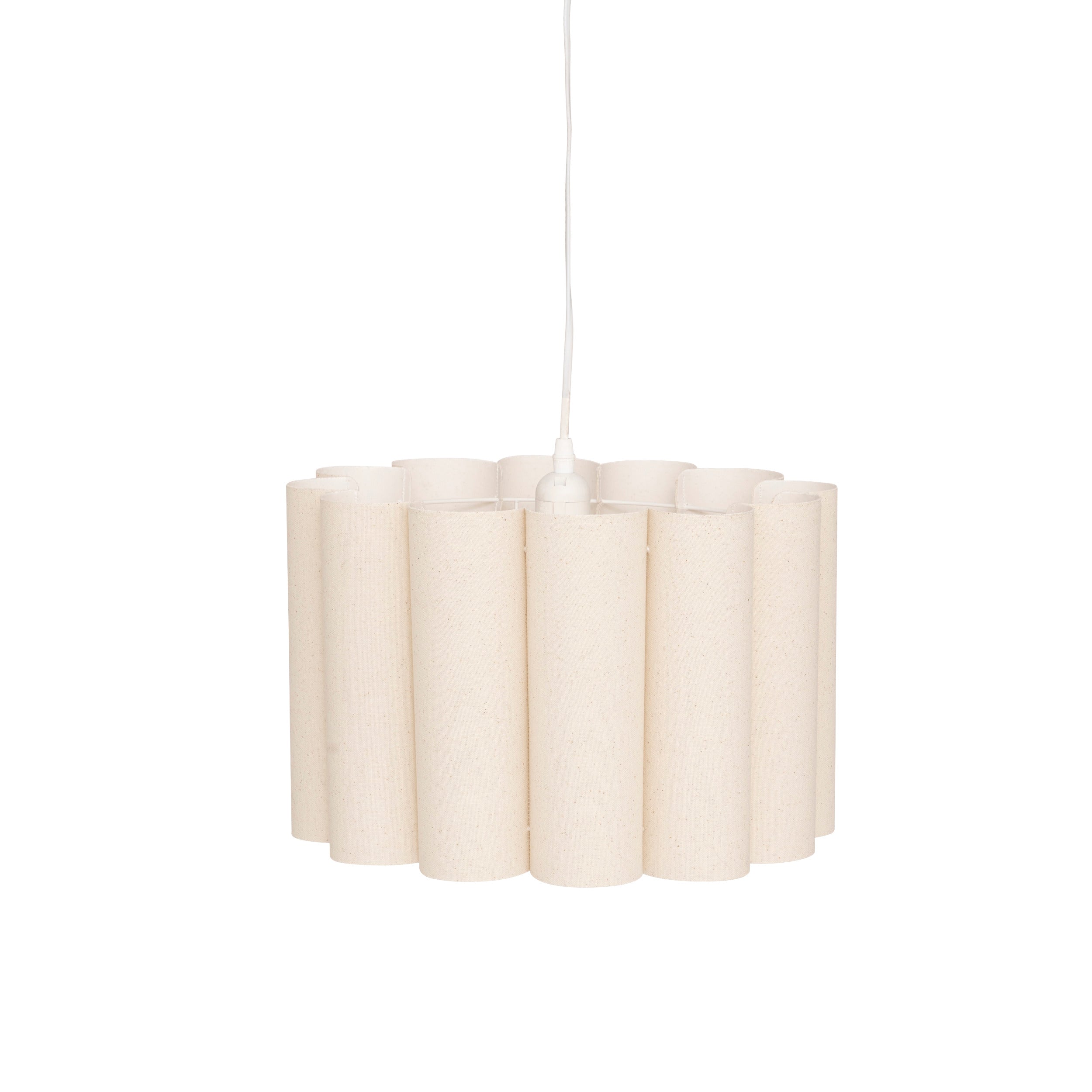 Rona Pendant Lamp — Cylindrical Fabric Shade, Natural Finish, D37cm