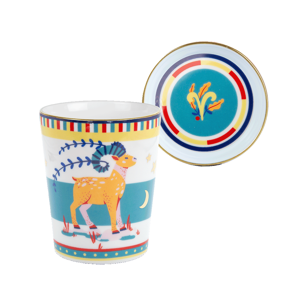 Cup With Lid/Saucer Aries — Porcelain Zodiac Vibe Cup with Gold Rim