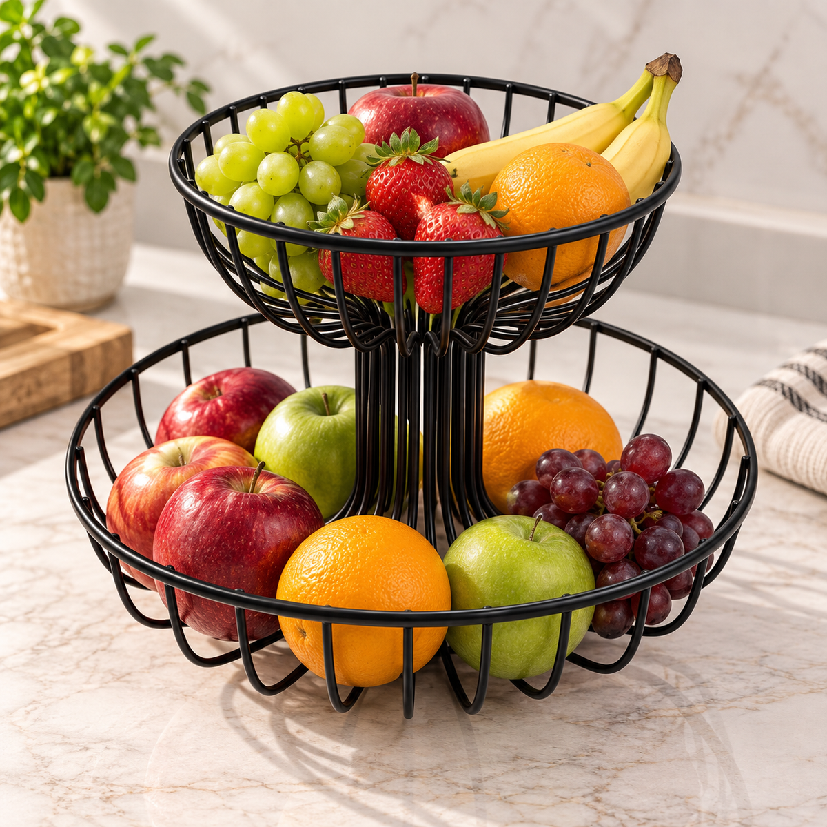 Metal 2-Tier Fruit Basket – 34 × 26 cm